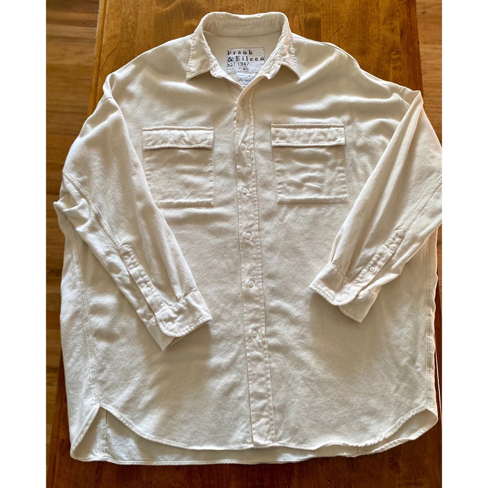 Frank & Eileen McLoughlin Oversized Vintage White Flannel Shirt Jacket M L - Picture 9 of 12